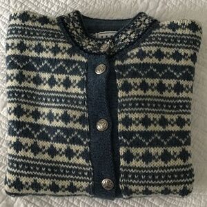 Vintage LL Bean Fair Isle Wool Blend Cardigan Sweater